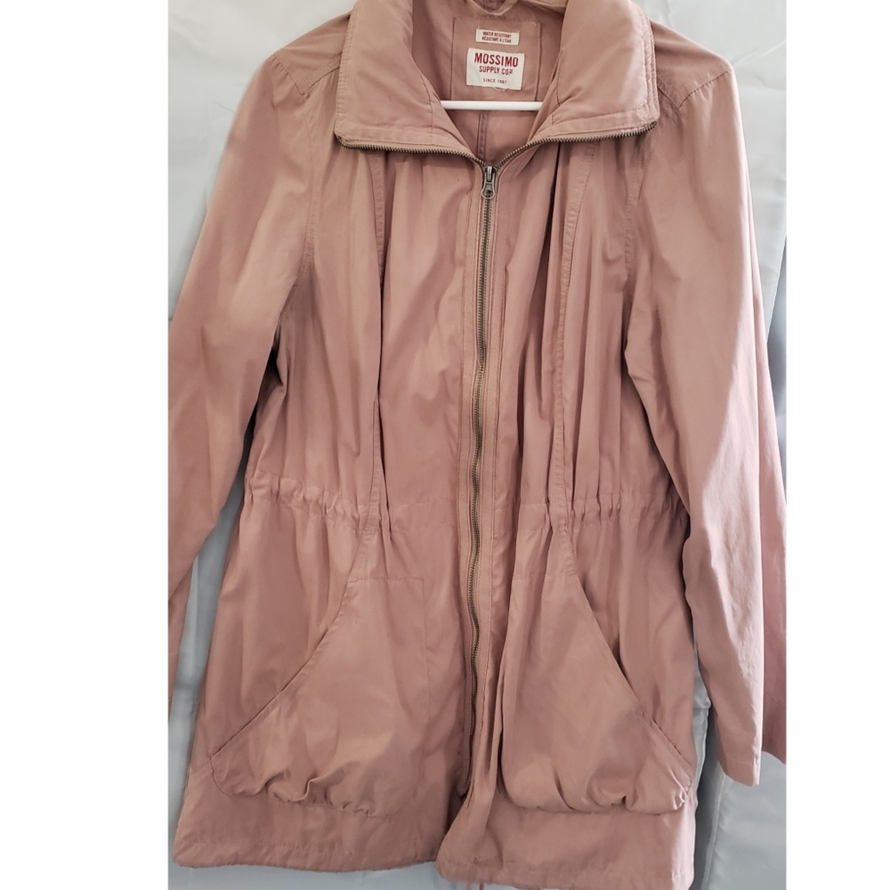 Dusty rose pink rain jacket with cinched waist